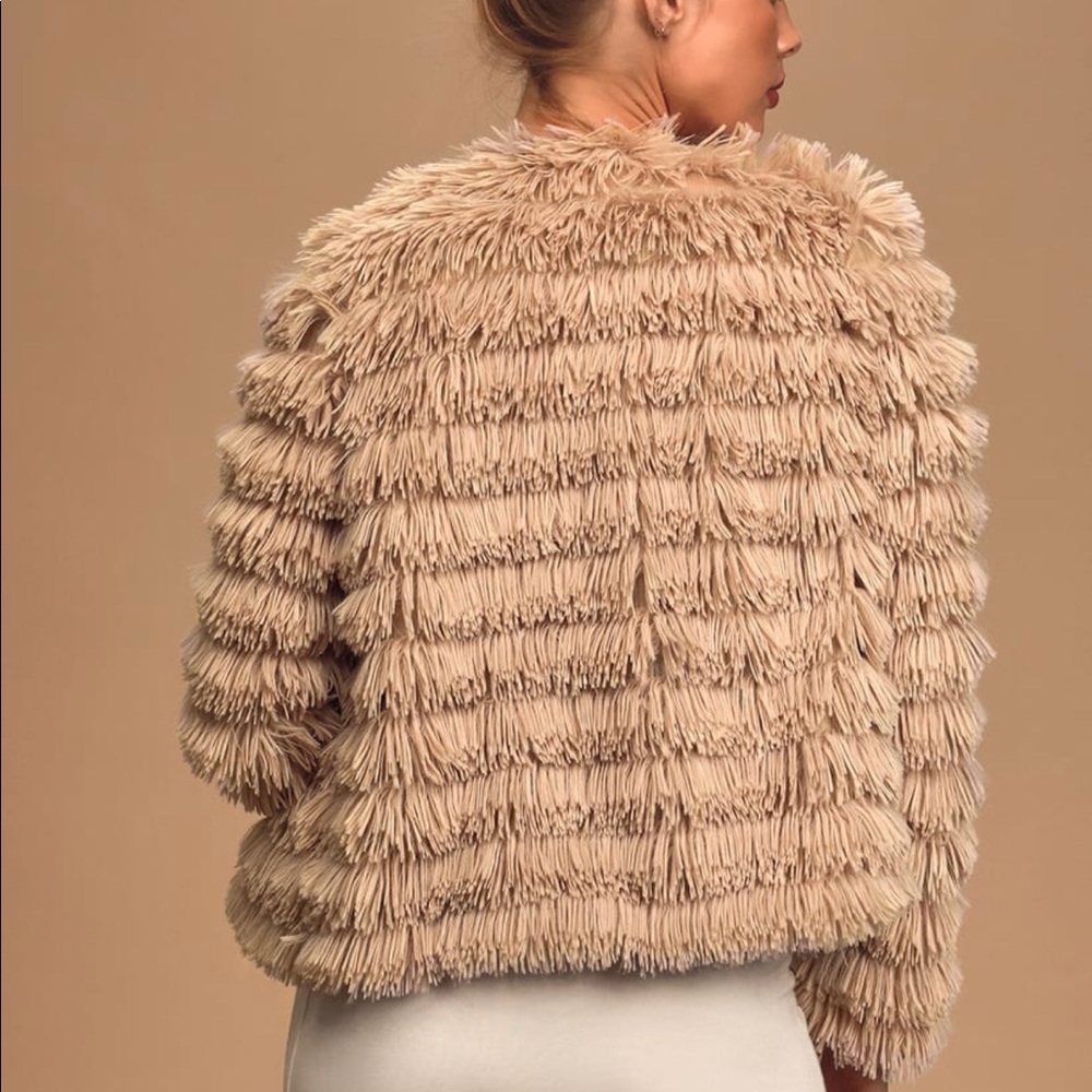 NWT Beige Faux Fur Fringe Jacket